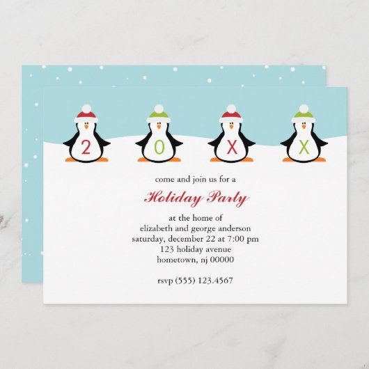 Invitations de pingouins de vacances (Devant / Derrière)