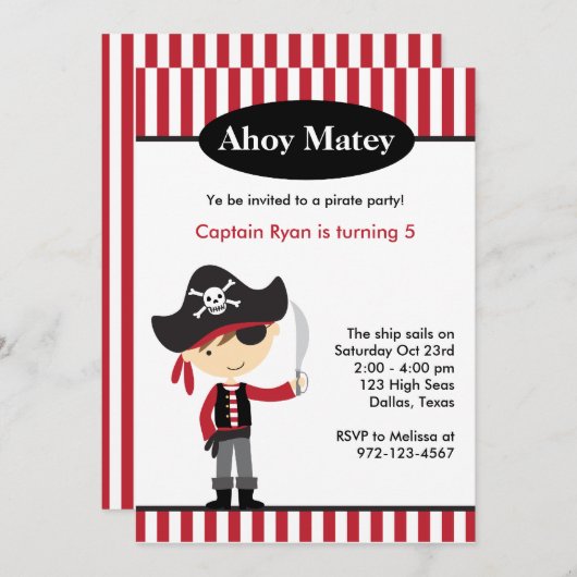 Invitations de pirate Boy (Devant / Derrière)