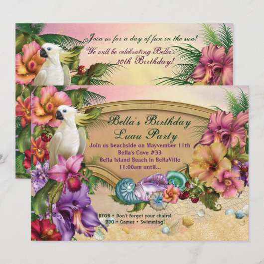 Invitations de plage et de fête de Luau (Devant / Derrière)