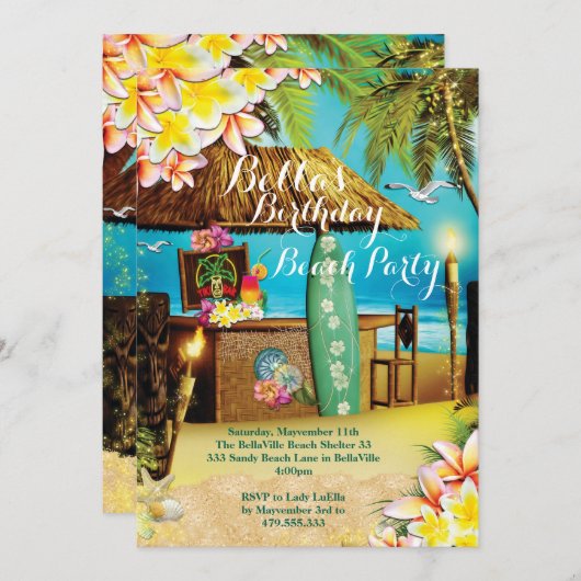 Invitations de plage et de fête de Luau (Devant / Derrière)