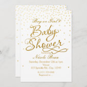 Invitations de point Confetti Blanc & Or baby show (Devant / Derrière)