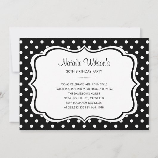 Invitations de points Polka noirs et blancs (Devant)