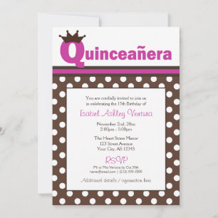Invitations de Polka Dot et Fuchsia Quinceañera Br