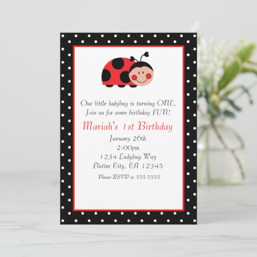 Invitations de Polka Dot Ladybug Red & Black Party (Debout devant)