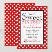Invitations de Polka Dot Red & White Sweet sixteen (Devant / Derrière)