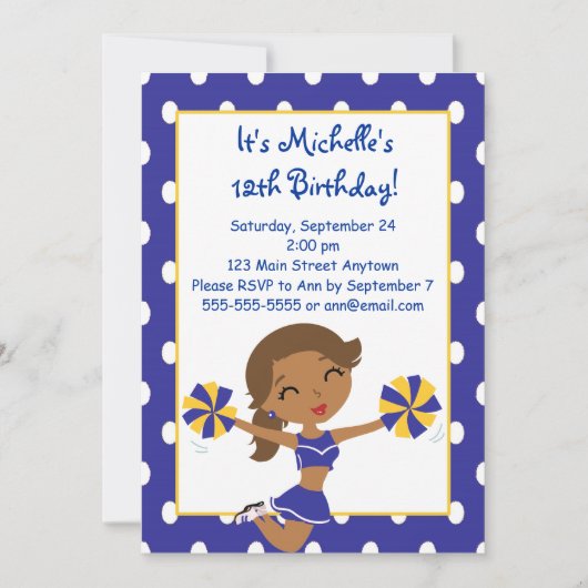 Invitations de pom-pom girl d'or de marine (Devant)