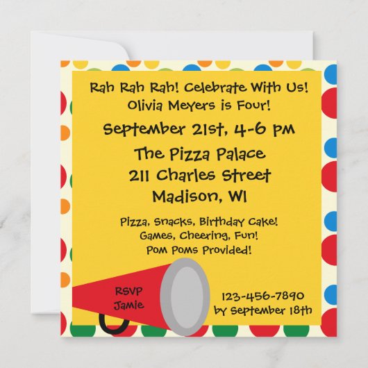 Invitations de Pom-pom girl personnalisées d'ajout (Dos)