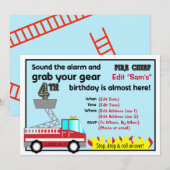 Invitations de pompiers pour 4 ans (Devant / Derrière)