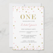 Invitations de premier anniversaire rose et or (Devant)