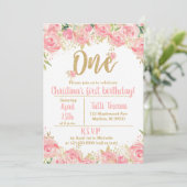 Invitations de premier anniversaire rose et or (Debout devant)