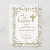 Invitations de première communion blanc et or (Devant)