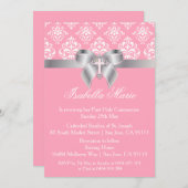 Invitations de première communion Damask Bow (Devant / Derrière)