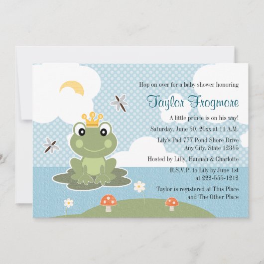 Invitations de prince baby shower de grenouille (Devant)