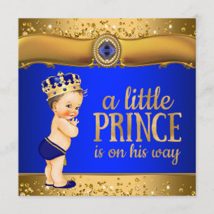 Invitations de prince baby shower d'or de bleu