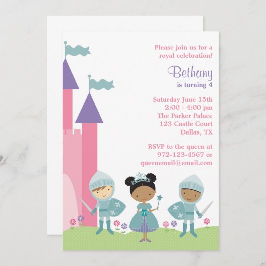 Invitations de princesse et de chevaliers afro-amé (Devant / Derrière)