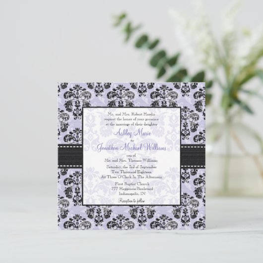 Invitations de Purple et de Black Mariage damassé (Debout devant)