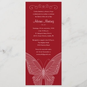 Invitations de Quinceanera à papillon rouge