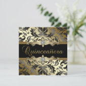 Invitations de Quinceanera Black Gold Damask (Debout devant)