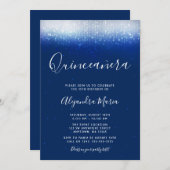 Invitations de Quinceanera bleu de la Marine Glam (Devant / Derrière)