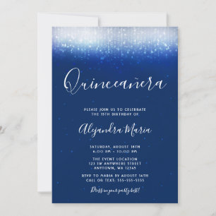 Invitations de Quinceanera bleu de la Marine Glam