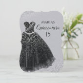 Invitations de Quinceañera d'argent de noir de (Debout devant)