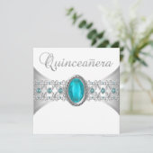 Invitations de Quinceanera en argent bleu turquois (Debout devant)