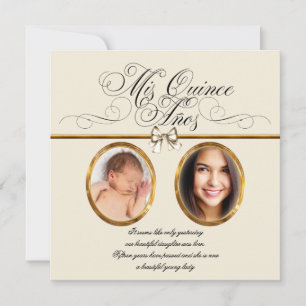 Invitations de Quinceanera en or ivoire beige