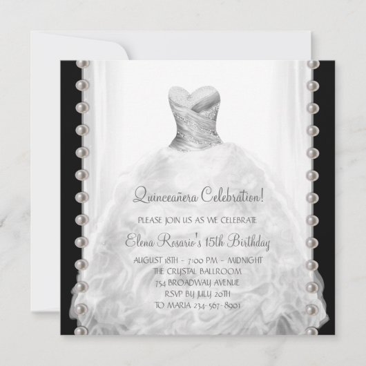 Invitations de Quinceanera noir et blanc (Devant)