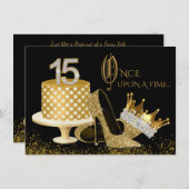 Invitations de Quinceanera noir et or (Devant / Derrière)