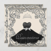 Invitations de Quinceanera noir ivoire (Devant / Derrière)