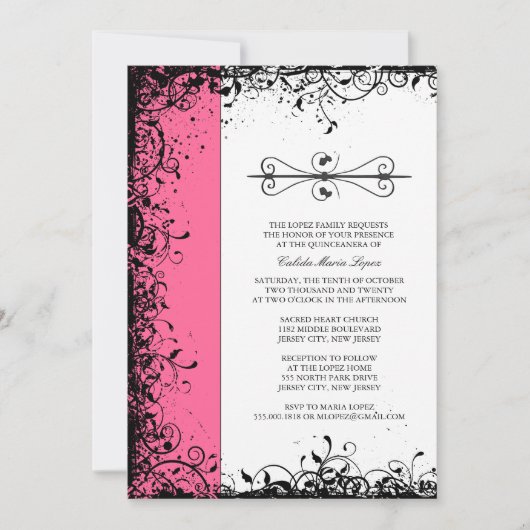 Invitations de Quinceanera rose (Devant)