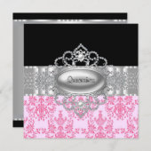 Invitations de Quinceanera rose Diamonds (Devant / Derrière)