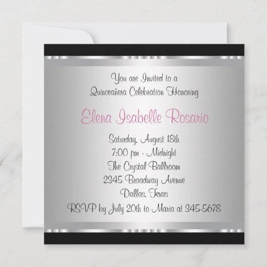 Invitations de Quinceanera rose Diamonds (Dos)
