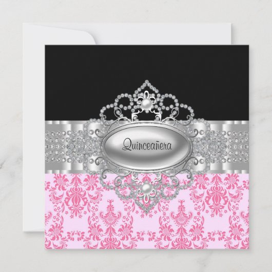 Invitations de Quinceanera rose Diamonds (Devant)