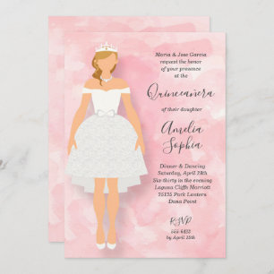 Invitations de Quinceanera Rose Rosée Robe Rosée