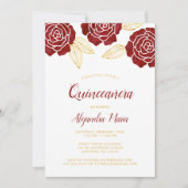 Invitations de Quinceanera Roses d'or de Bourgogne (Devant)