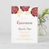 Invitations de Quinceanera Roses d'or de Bourgogne (Debout devant)