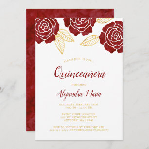 Invitations de Quinceanera Roses d'or de Bourgogne