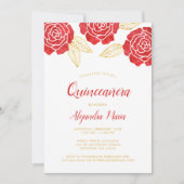 Invitations de Quinceanera Roses d'or rouge modern (Devant)