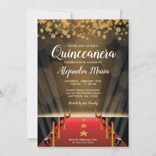 Invitations de Quinceanera, tapis rouge Hollywood (Devant)
