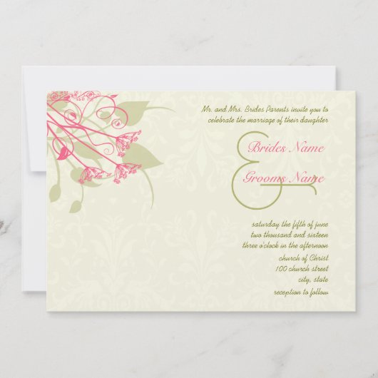 Invitations de Raspberry Dandelion Mariage damassé (Devant)
