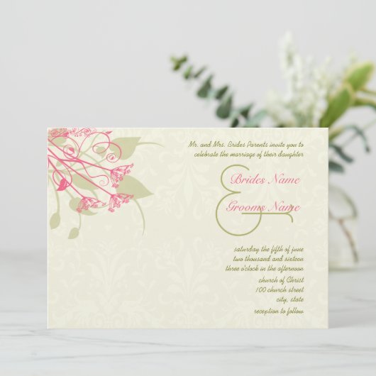 Invitations de Raspberry Dandelion Mariage damassé (Debout devant)