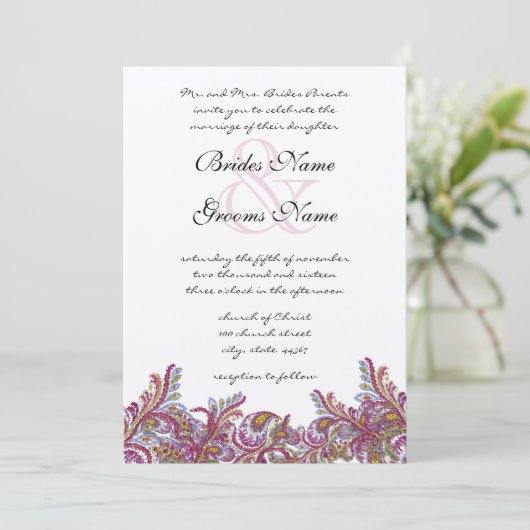 Invitations de Raspberry Paisley Mariage damassé (Debout devant)