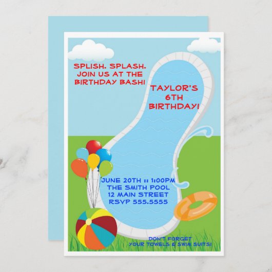 Invitations de réception au bord de la piscine (Devant / Derrière)