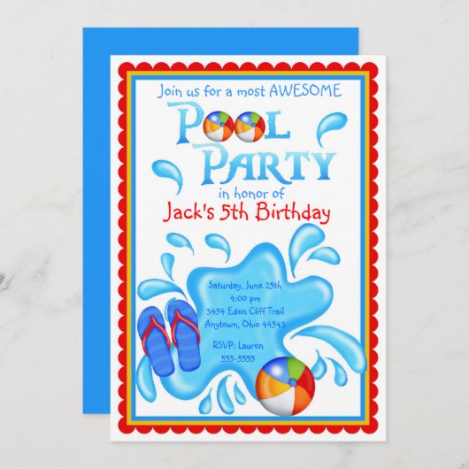 Invitations de réception au bord de la piscine (Devant / Derrière)