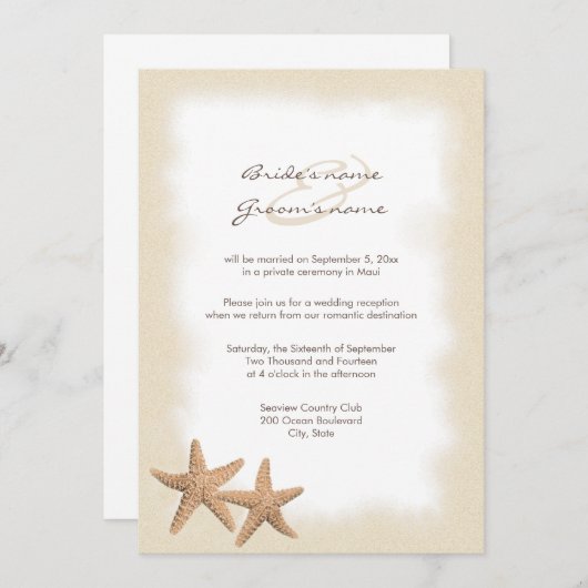 Invitations de réception de mariage de plage (Devant / Derrière)