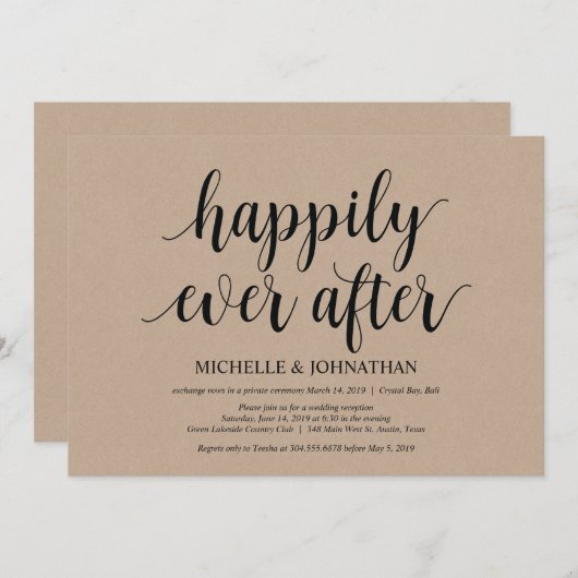 Invitations de réception Rustic Kraft Mariage Elop (Devant / Derrière)