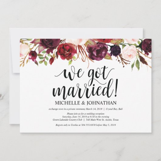 Invitations de réception Rustique Bourgogne Floral (Devant)