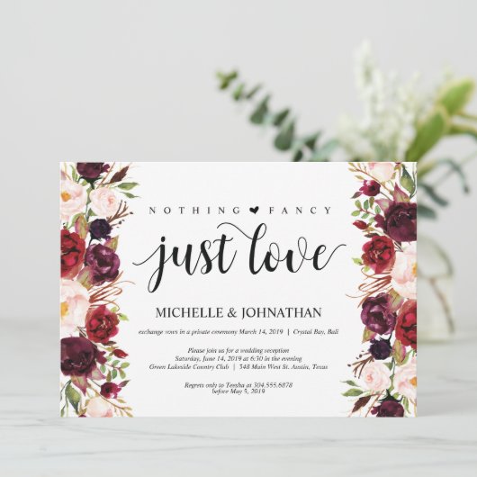 Invitations de réception Rustique Bourgogne Floral (Debout devant)