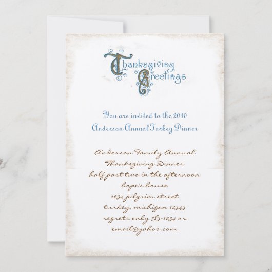 Invitations de récolte d'action de grâces vintages (Devant)